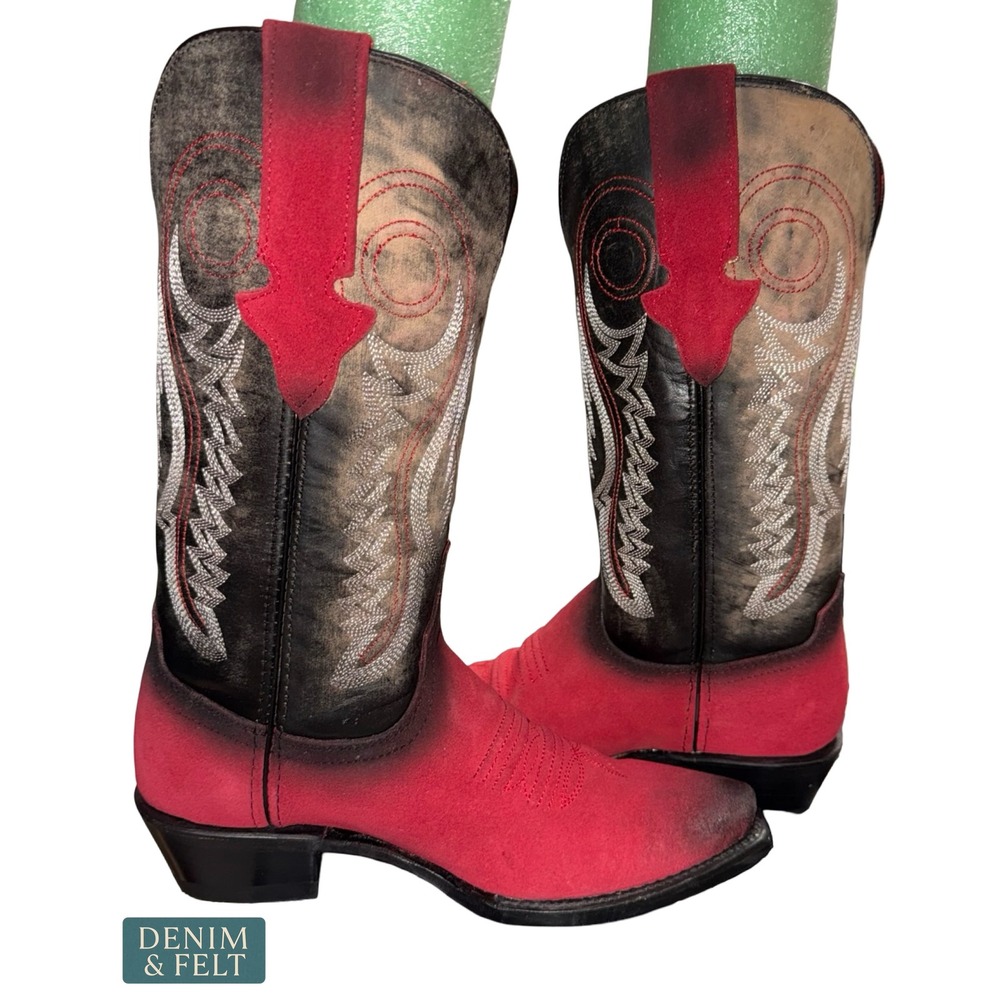 Ferrini Roughrider Red Black Leather Snip Toe Western Cowgirl Boots 84361-22 6.5 - Picture 11 of 16